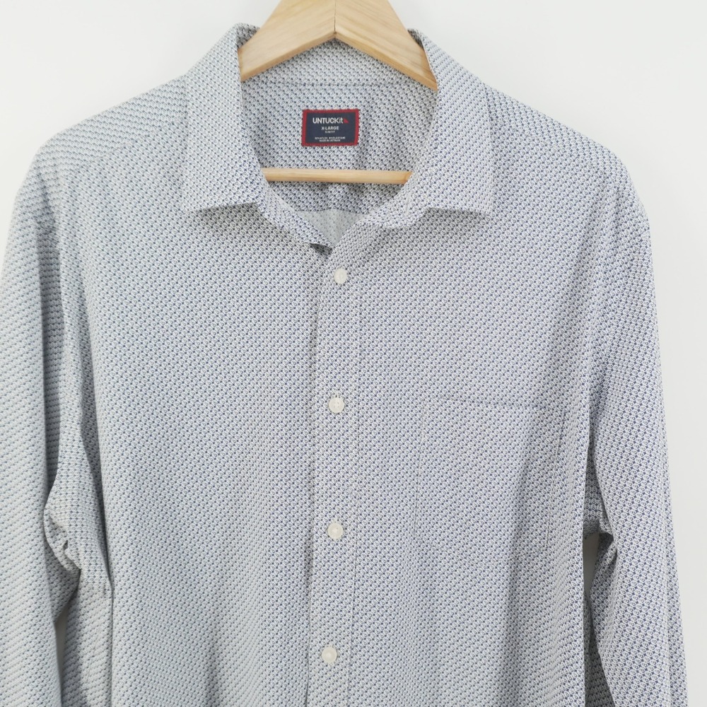 UNTUCKit Button Down Shirt Mens XL Blue Teramo Slim Fit Geometric 41703